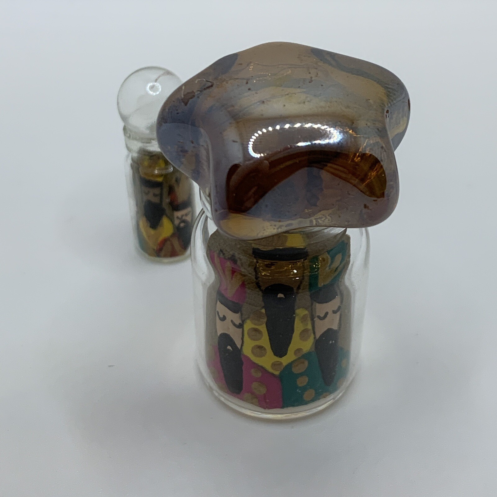 Miniature Three Wise Men drawing over bottled sealed leaves 🍃 lot of two PR