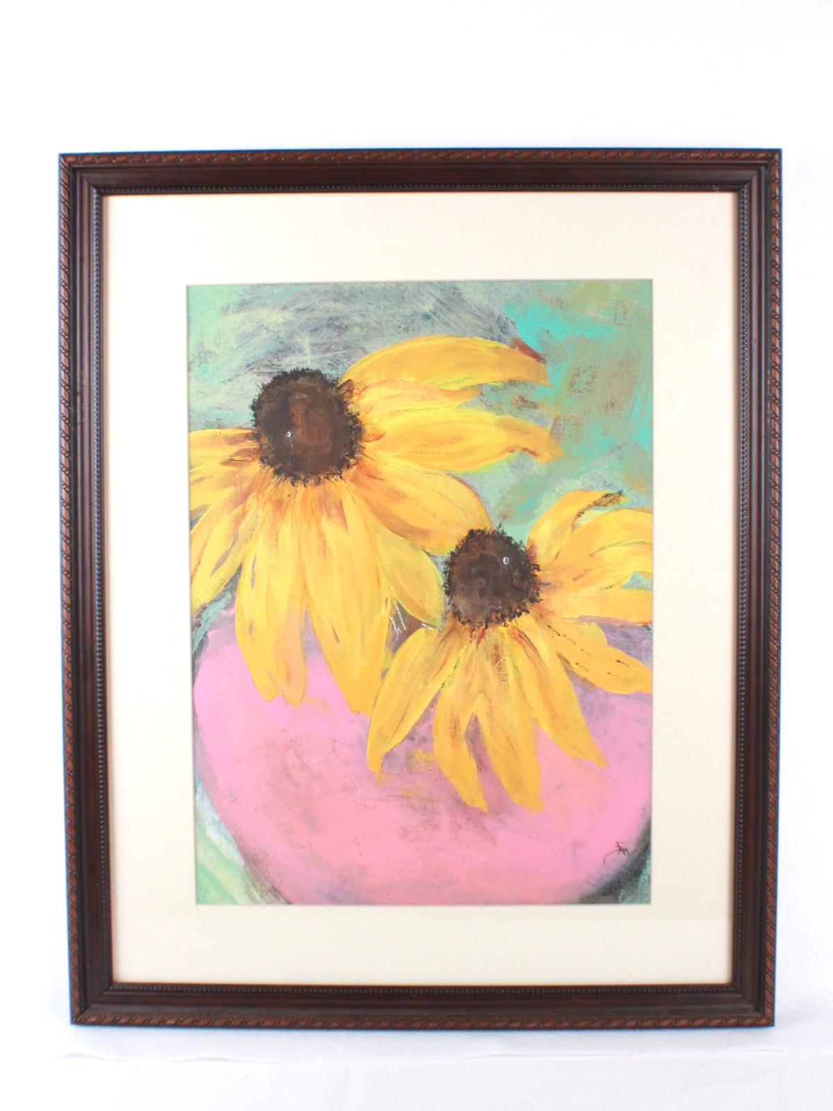 Vintage Black-Eyed Susans Oil Painting On Board Signed Illegible