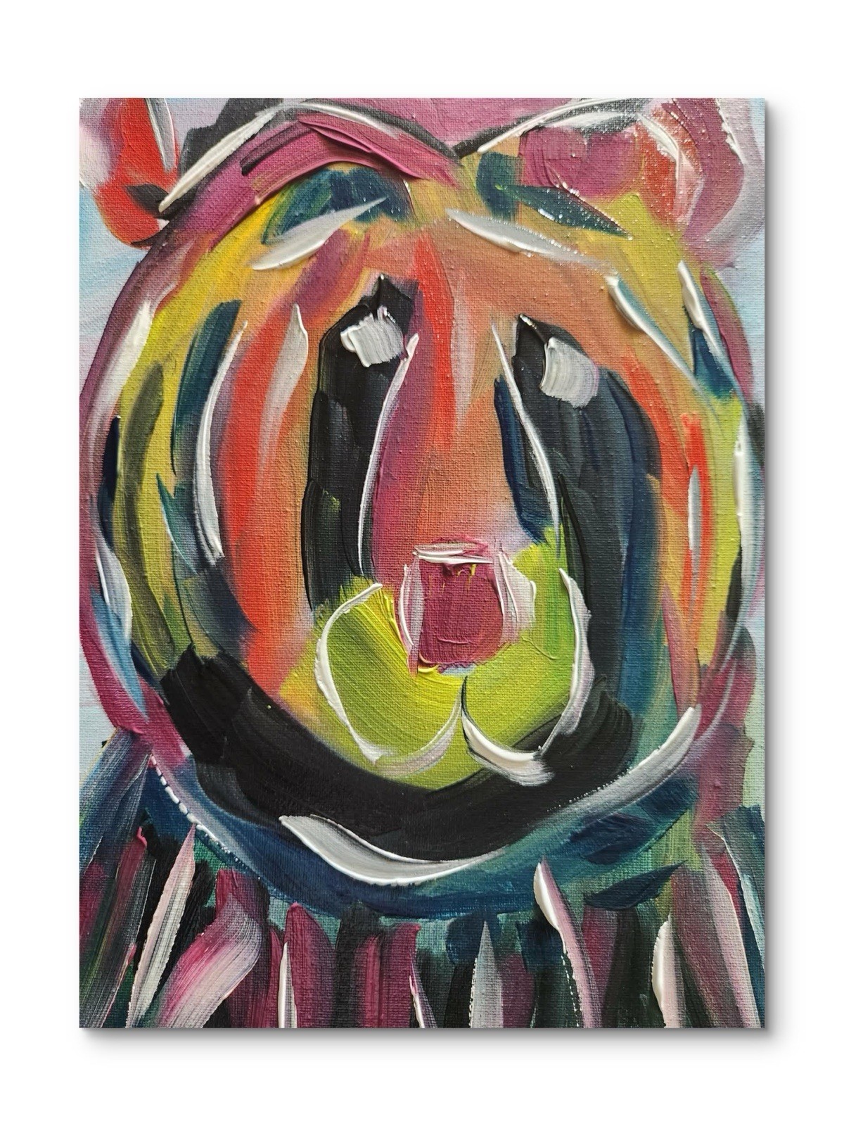 Abstract Bear Multi Color Impressionistic Original Wall Art 14X11 Canvas Acrylic
