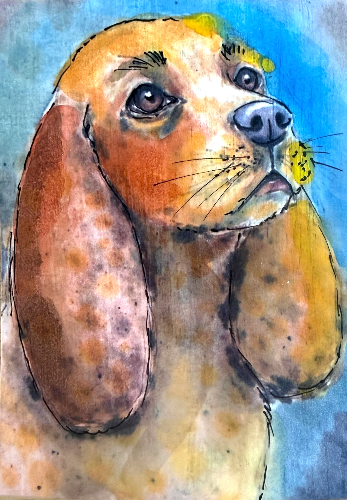 Original Dog ACEO Watercolor Painting OOAK Hound Portrait Miniature Art