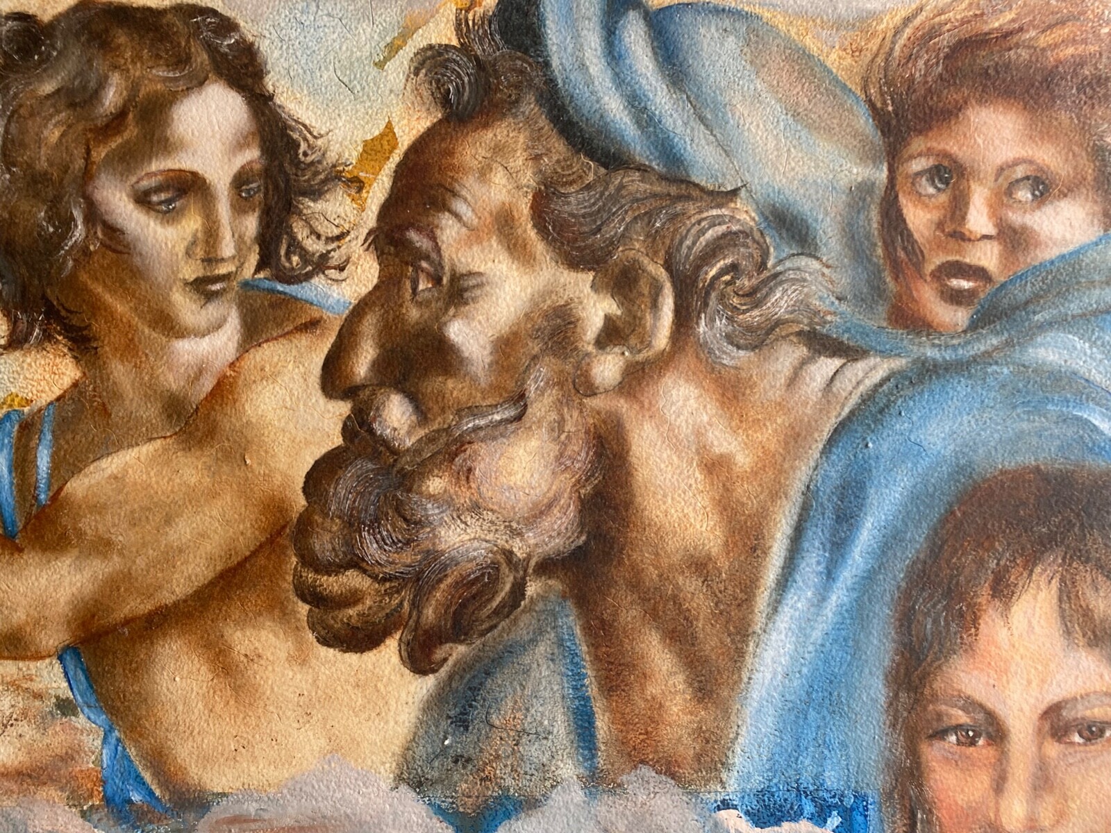 Oil painting signed. Wollenweber Jesus and his angels persons surrealism