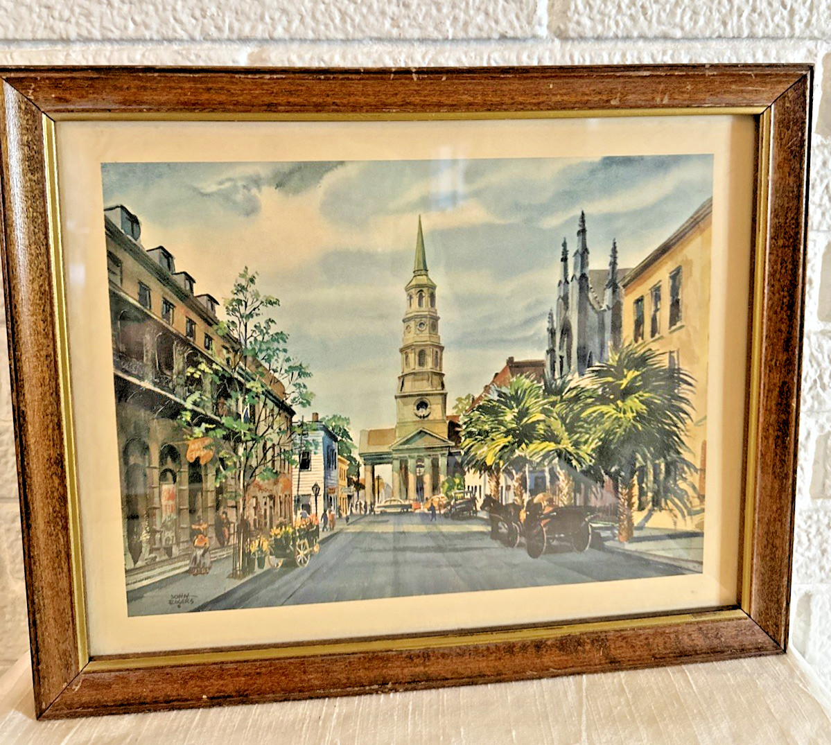 Vintage FRAMED John Rogers Print New Orleans Watercolor LITHO 12×15