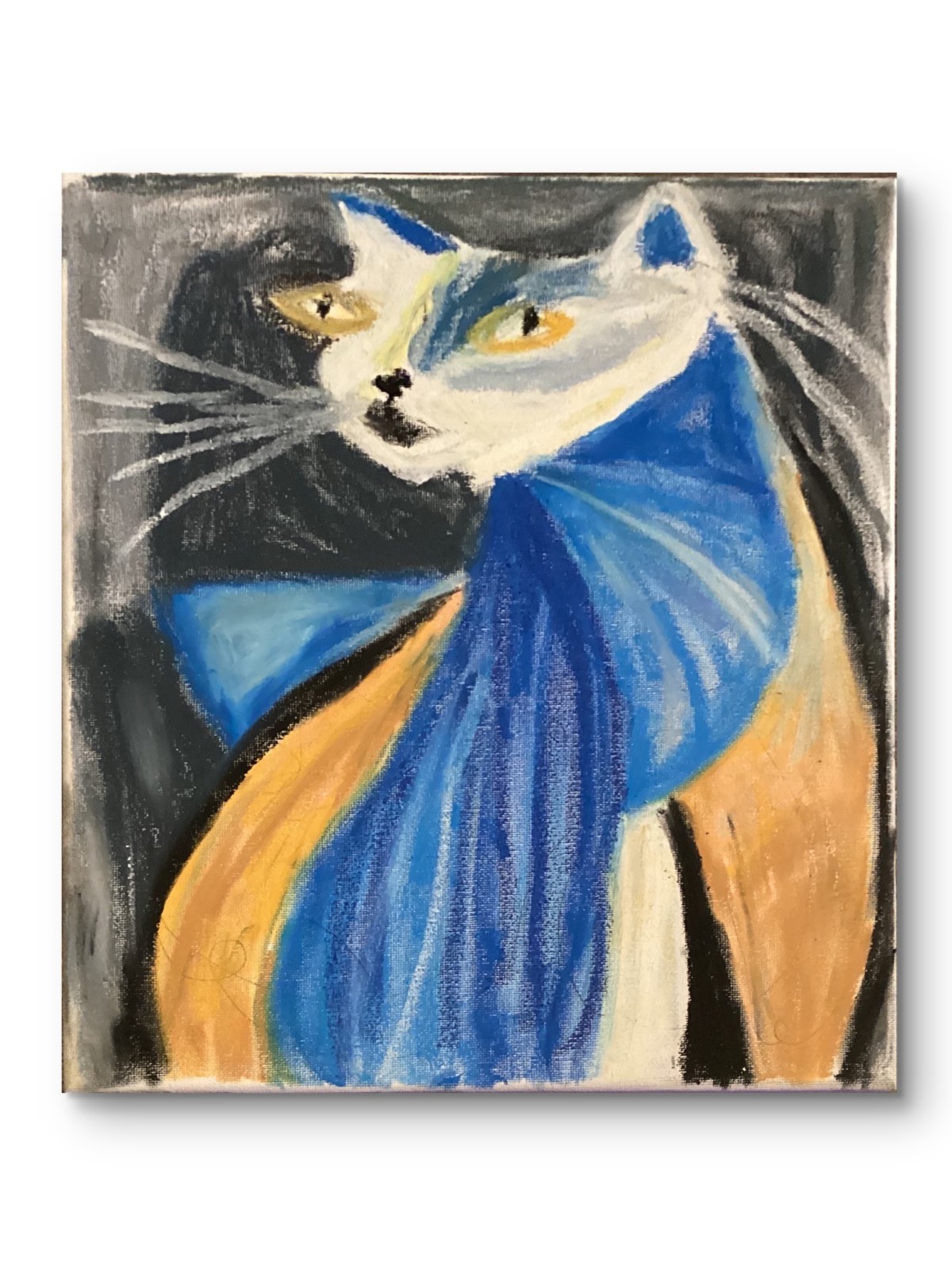One of a Kind 11 by 14 Canvas Abstract Modern Cartoon Pet Cat MCM Portrait