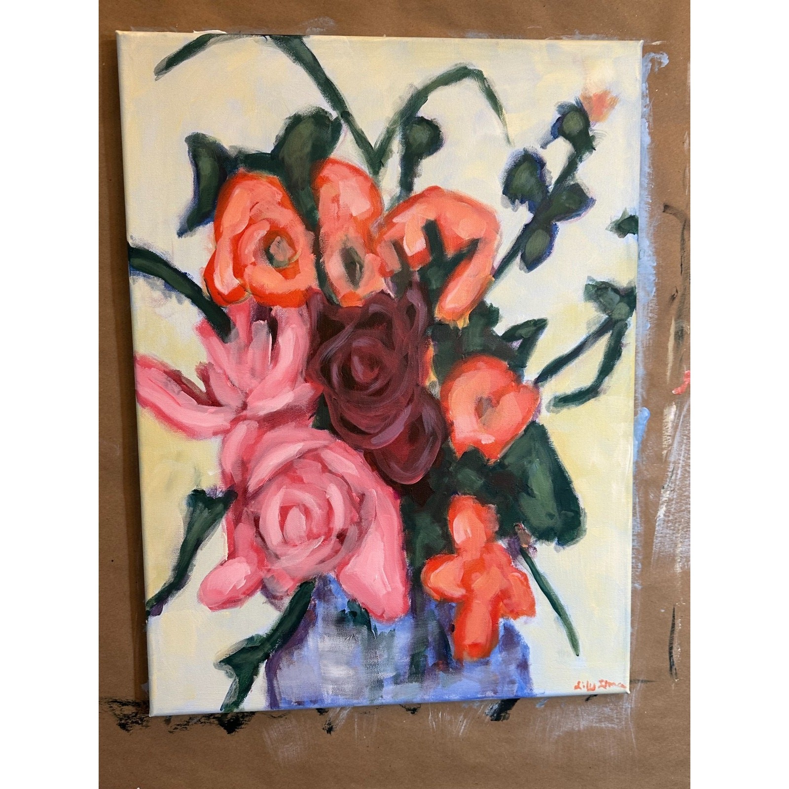 Original OOAK Acrylic Floral Painting on Canvas 18×24 unframed signed