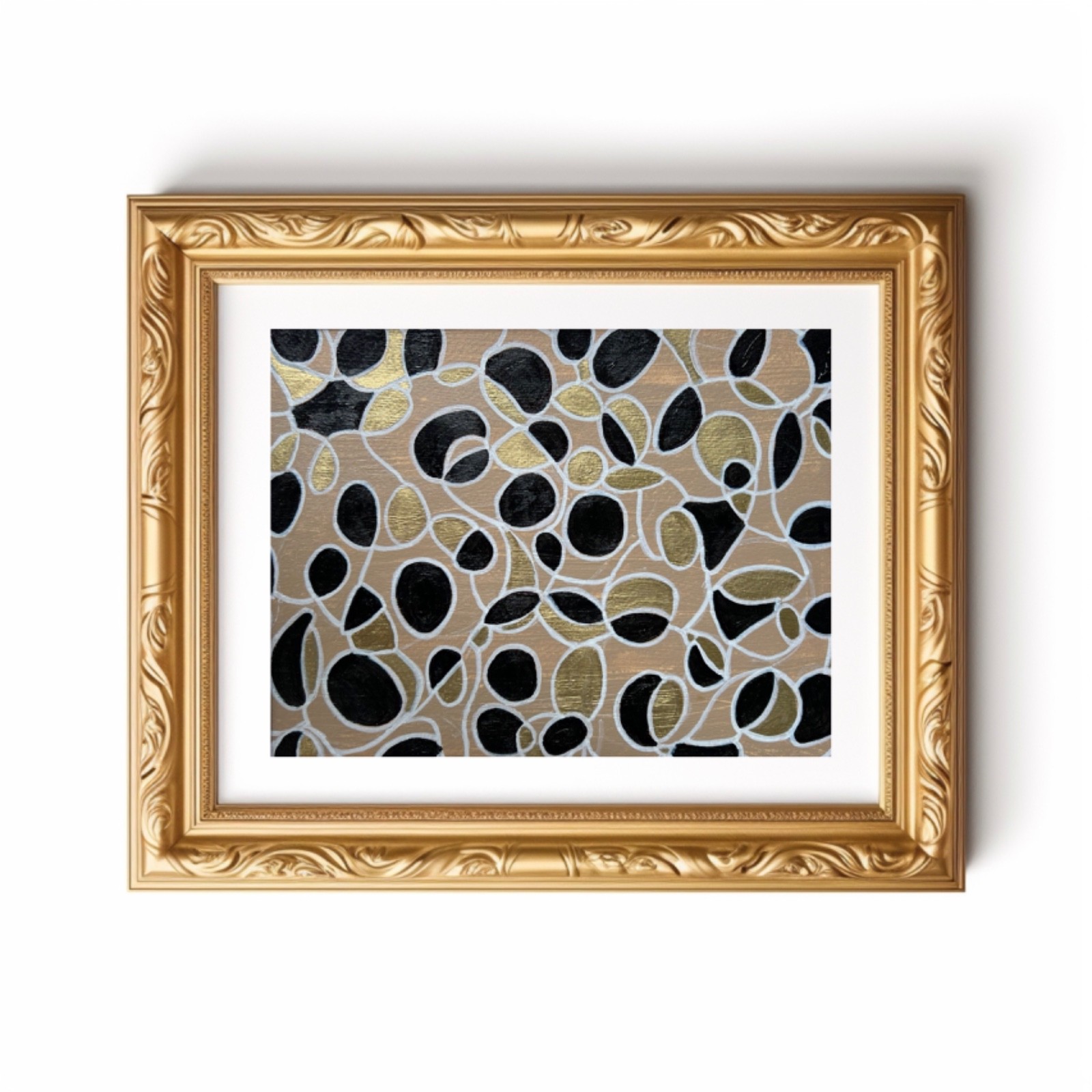 Painting Original Abstract Art Matted 11×14 Modern Acrylic Black Gold Jimarieart