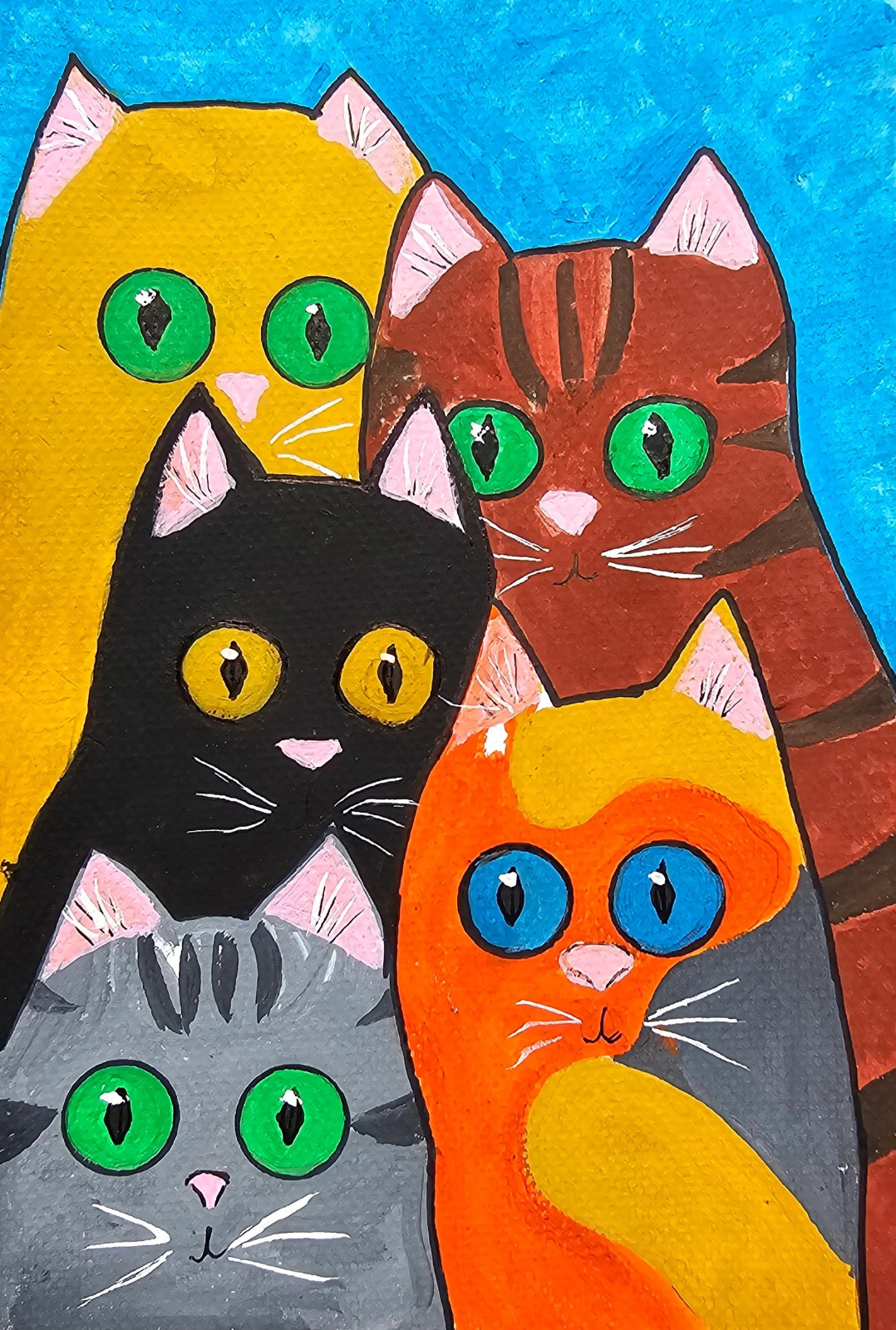 Funny Cats Acrylic Painting – Whimsical and Colorful Art for Children’s Room