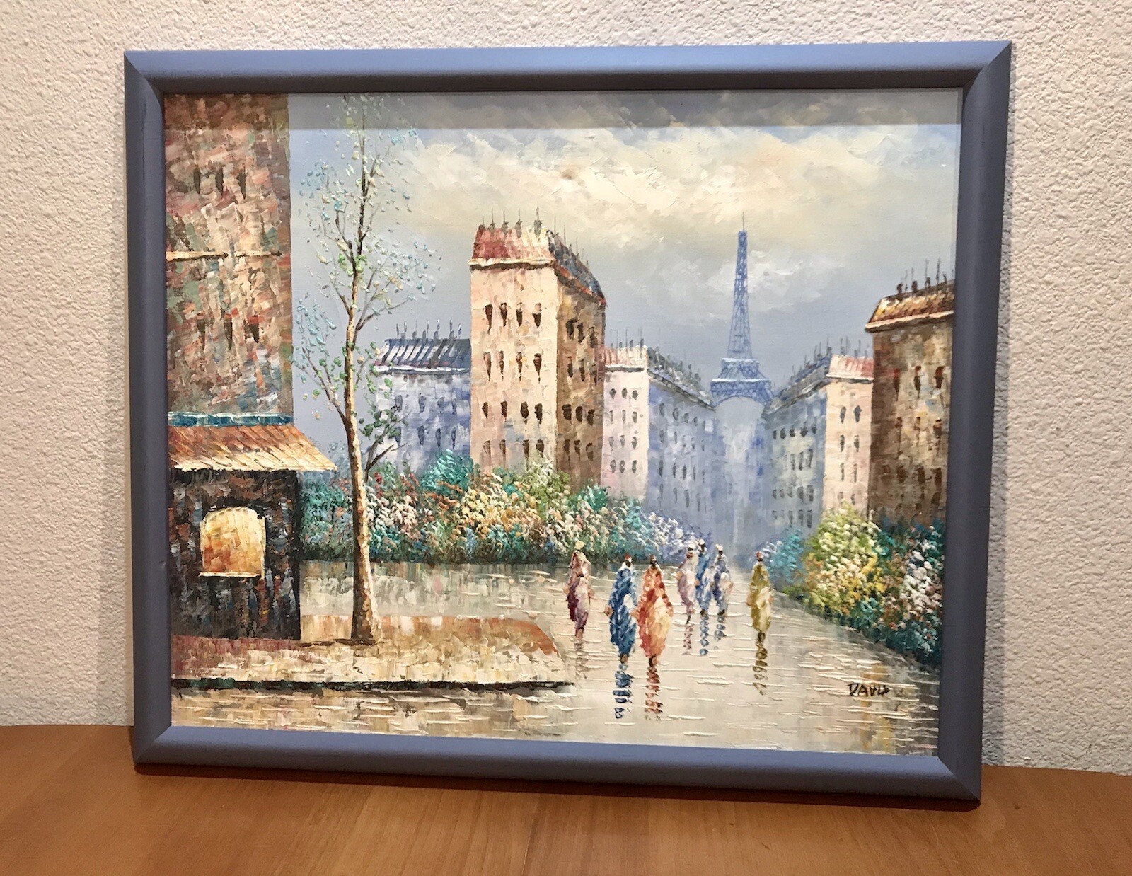 ✅Vintage Oil Painting by Davis Paris, France Eiffel Tower Landscape Medium Size