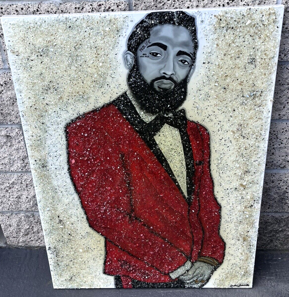 Andre’ Lamonte Nipsey Hussle Art Mixed Media Painting Rap Hip Hop 30×40″