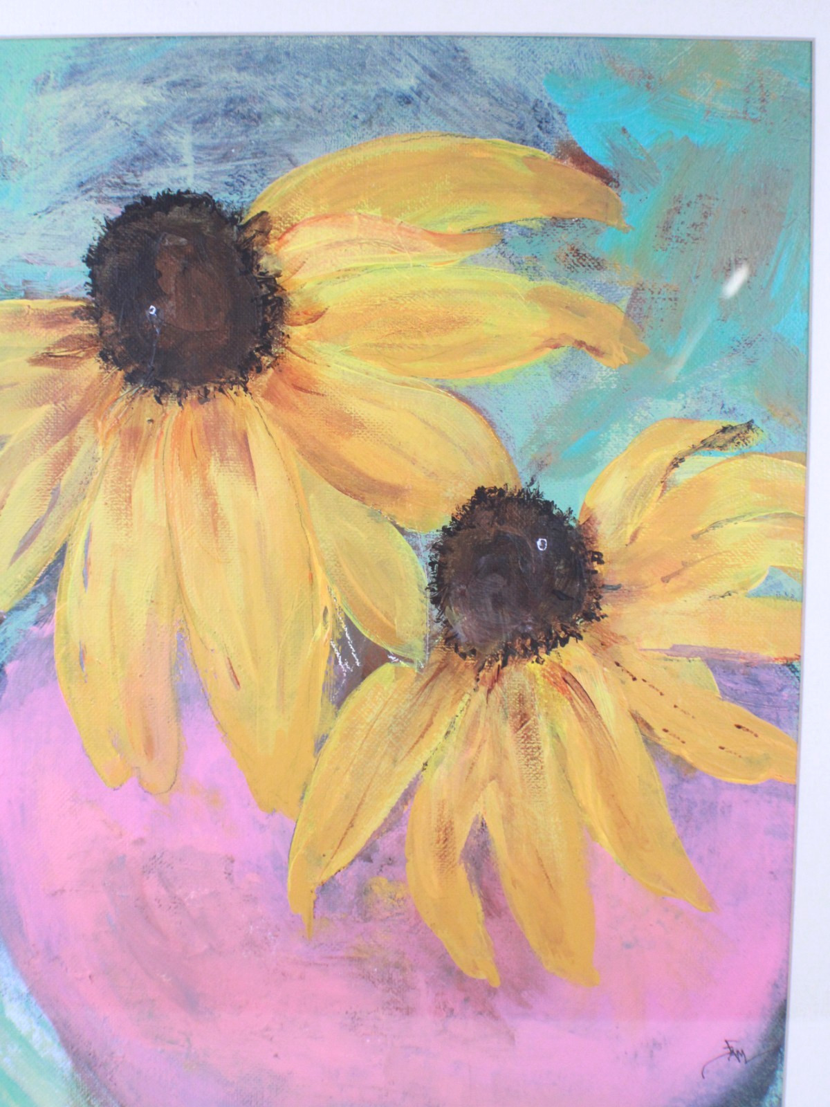 Vintage Black-Eyed Susans Oil Painting On Board Signed Illegible