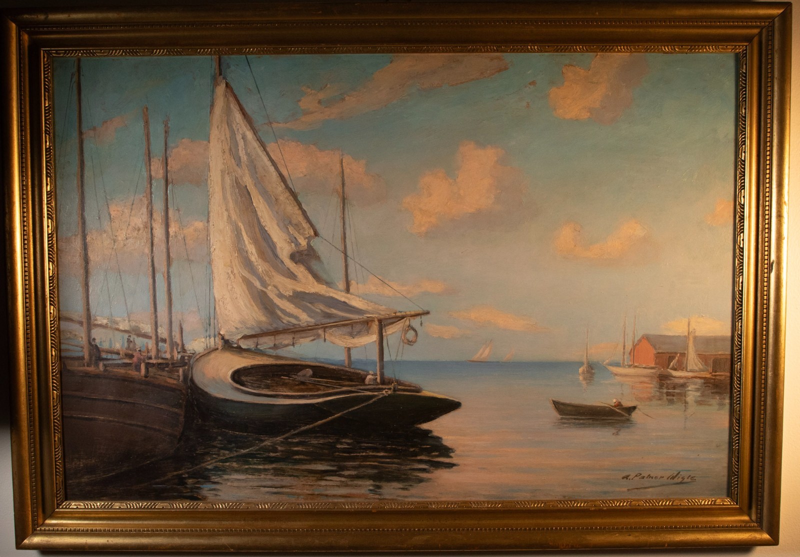 Archie Palmer Wigle -Canadian/American – 1881–1963 Harbor Scene – Oil on Board