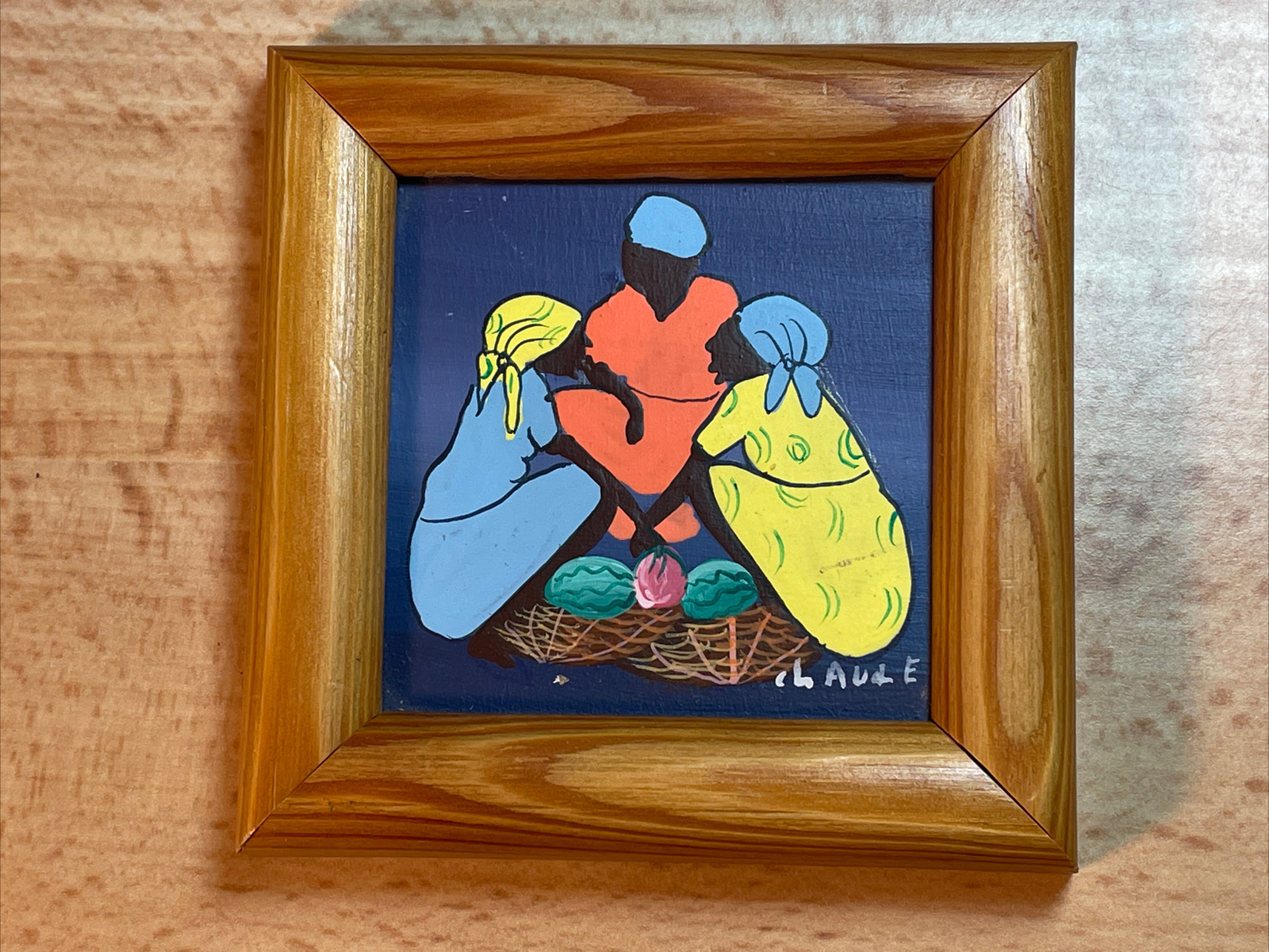 Vtg Hand Painted African Ladies Frame Colorful Signed Home Art Decor 3.25”