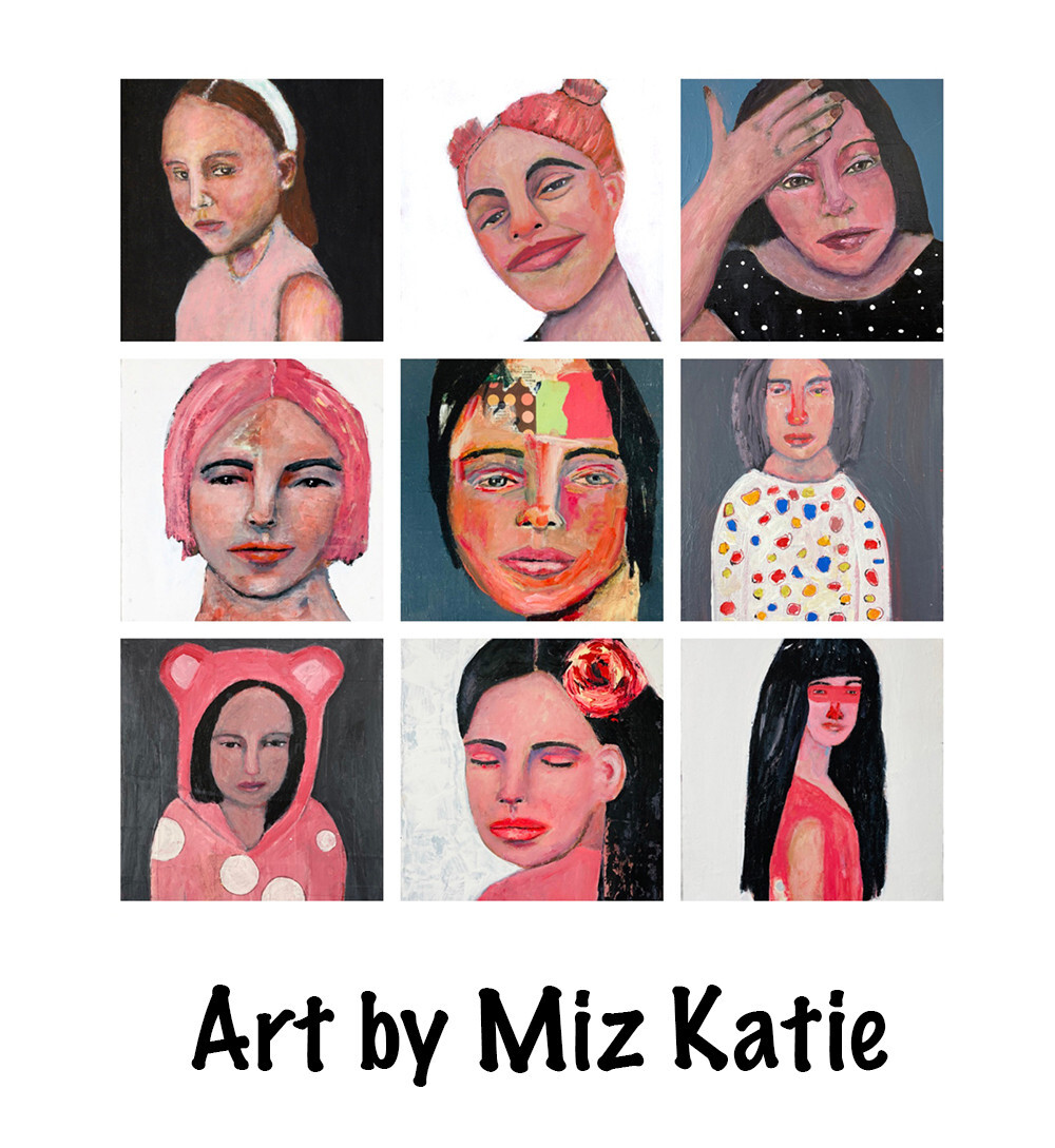 Original Miniature Wistful Woman Portrait Painting Outsider Wall Art Miz Katie