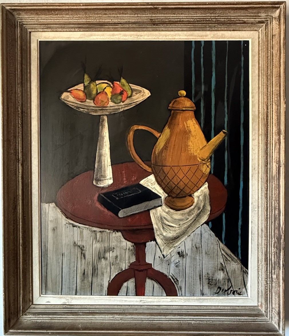 LARGE DUBOIS ANTIQUE FRENCH MODERN STILL LIFE CUBIST OIL PAINTING VINTAGE 1950s