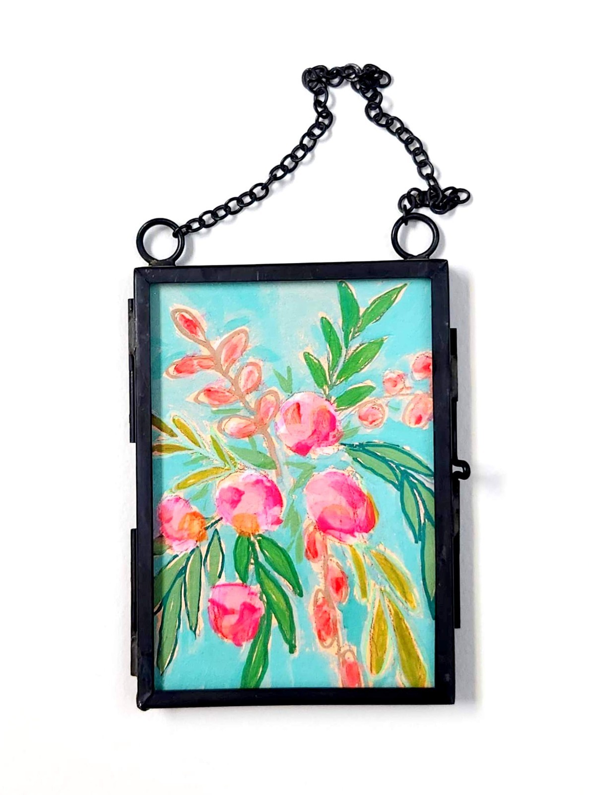 Original Framed Abstract Floral 2.5×3.5 Acrylic Mini Painting Wall Art ACEO