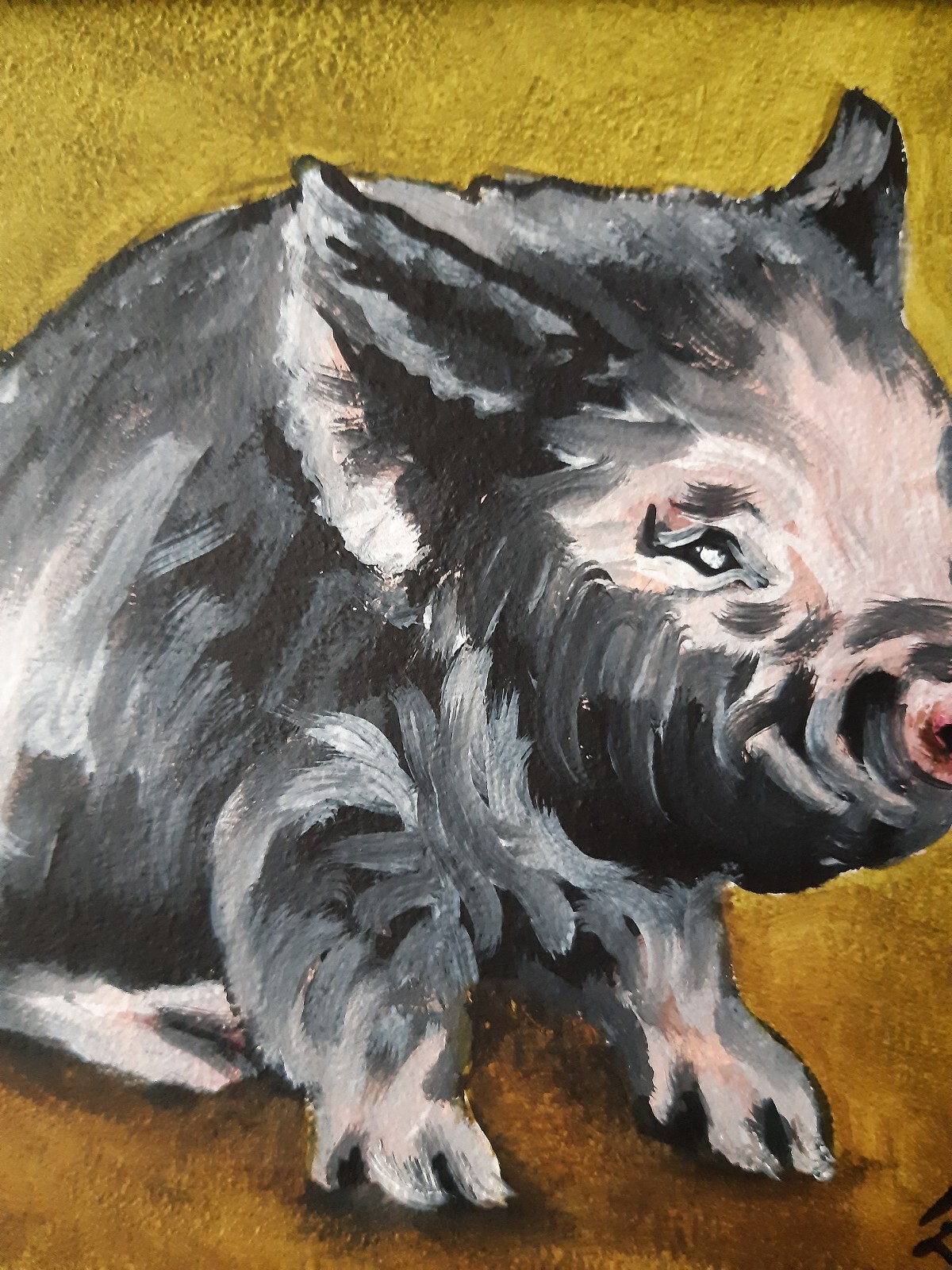 Pig Original Oil Painting Farmhouse Painting Framed 7 x 5 in Farm ann Animal Art
