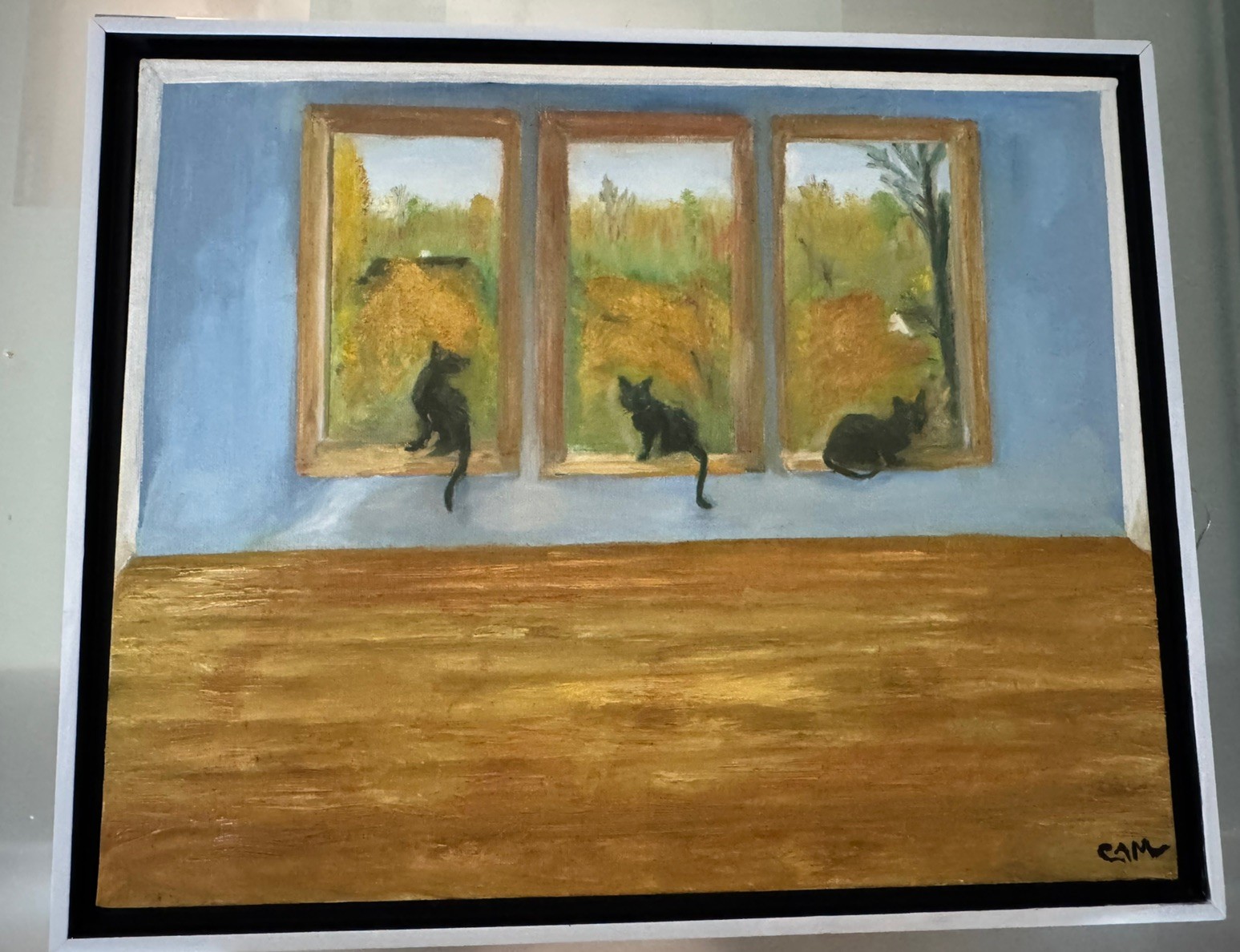 ORIGINAL Oil Painting Black Cat 21.5 x 17.5” Framed “Devon’s Purr-fect Day”