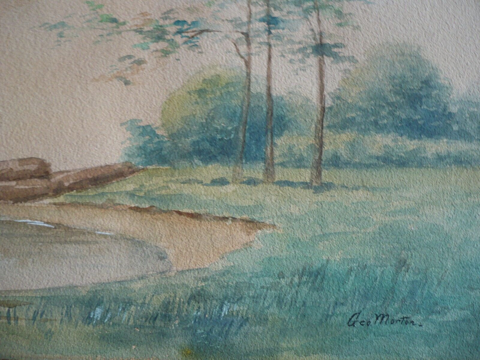 GEORGE MORTON, LISTED BRITISH ANTIQUE OLD WATERCOLOR LANDSCAPE 1900 era PAINTING