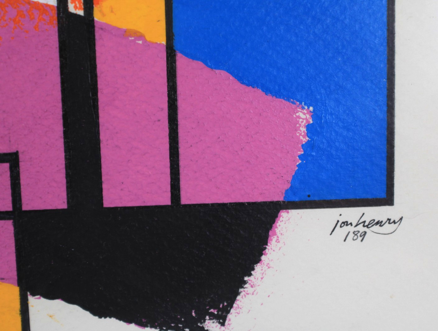 Mid Century Modernist Style Abstract Oil Painting On Board Signed Jon Henry
