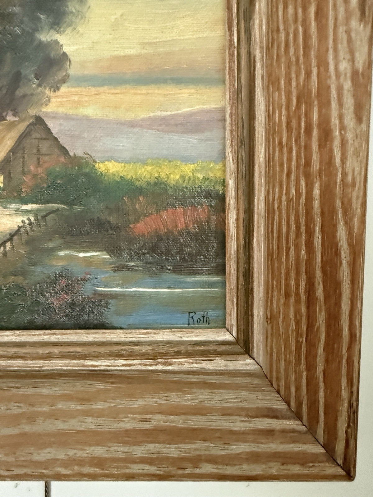 Vintage Small Hand Painted Oil Painting Carl Roth Framed Cottage Landscape Art