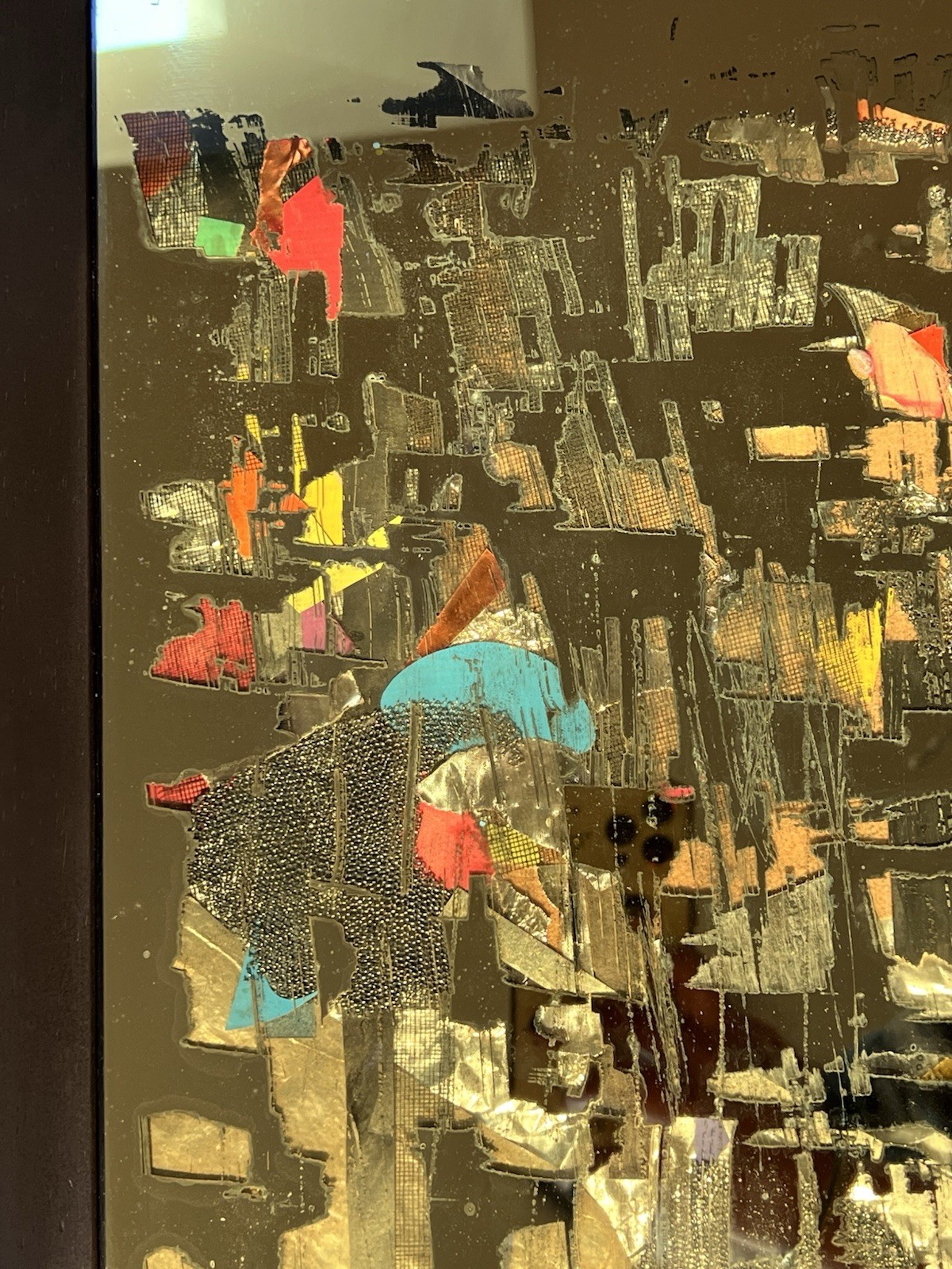 MCM Brutalist Reverse Glass Mirror Art Signed Mixed Media Wall Sculpture 25″