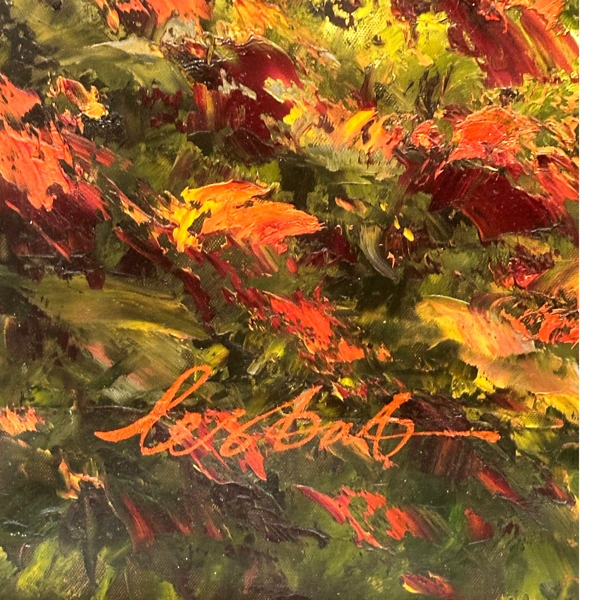 Wrought Iron Wall Hanging Hand Painted Oil Canvas Autumn Forest Scene 36” x 42”