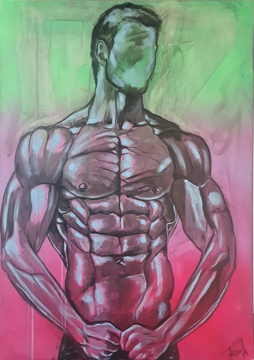 Bodybuilding on Canvas, Painted Male Torso, Acrylic Original Artwork Muscles