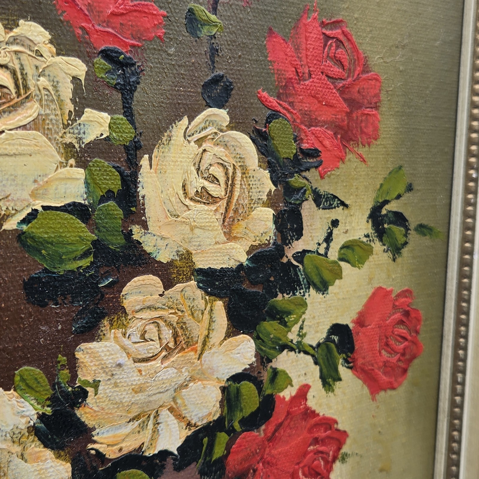Original Vtg Frank Bilotti Floral Oil Painting Framed Roses 8×10