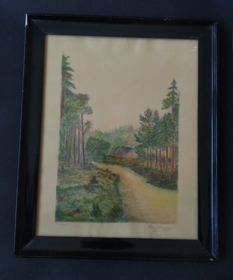 Vintage Drawn Painting With Pencil Original 1936 Artist Erl Olsson Sweden