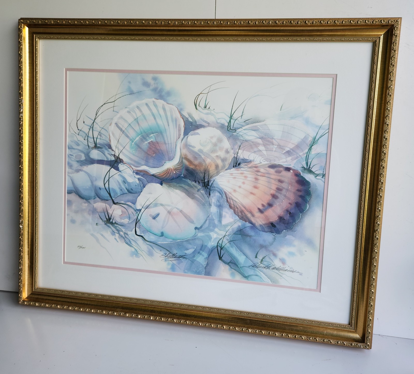 Seashells Richard E. Williams Watercolor Painting Signed Numbered Framed 35″x29″