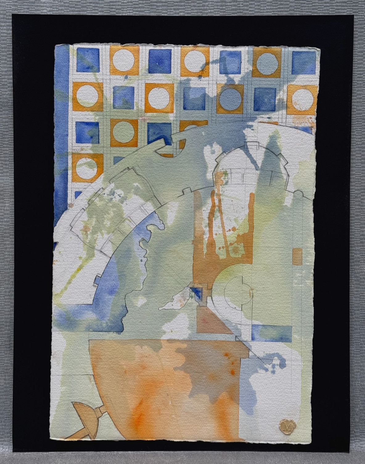 ORIGINAL ABSTRACT PAINTING SIGNED EMBOSSED M WAX SEAL MECHANICAL OP ART MODERN