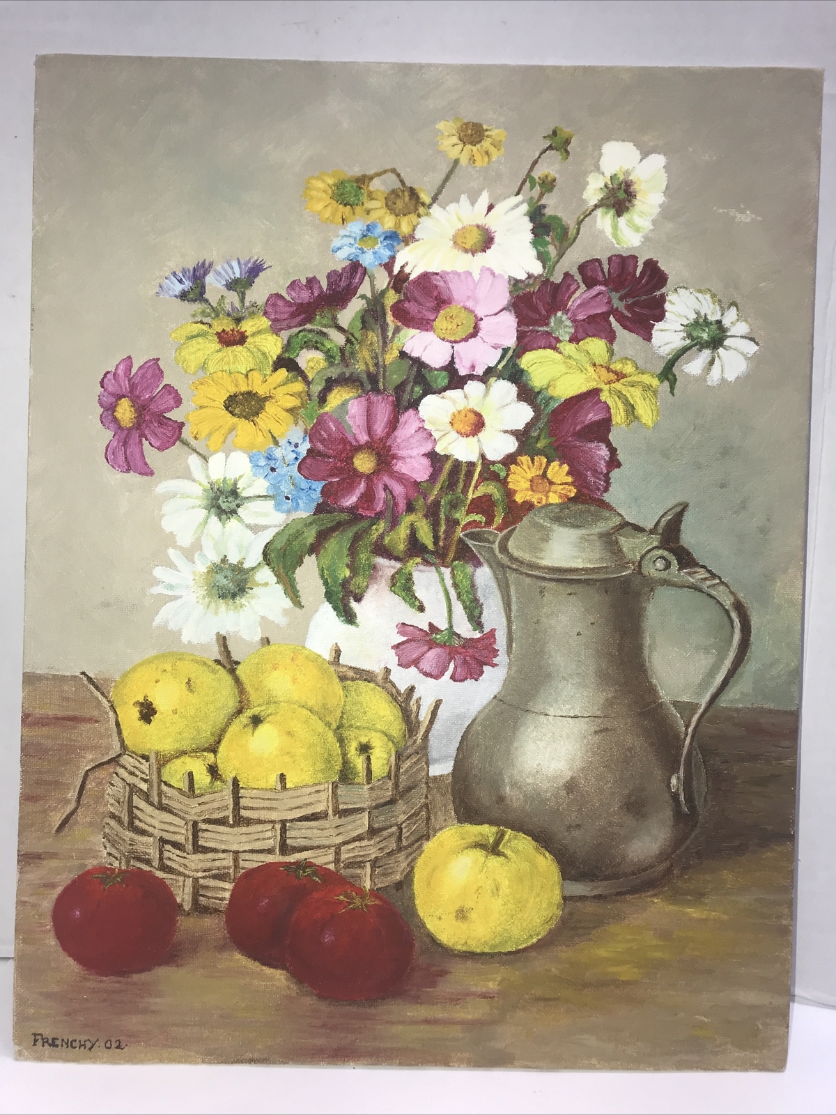 Flower Vase Fruit Basket Painting Teapot Still-life 14×18” Signed Dated 2002