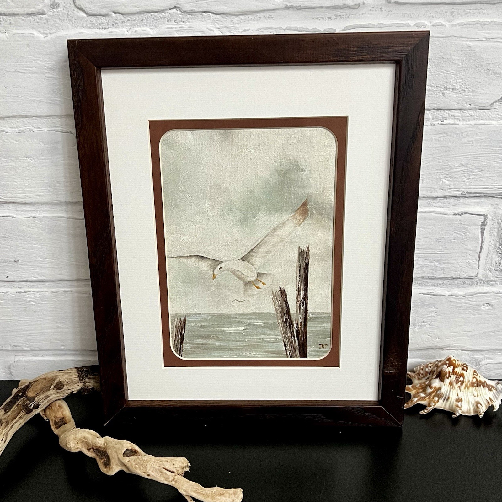 Coastal Framed Signed Seagull Painting Original Beach Nautical