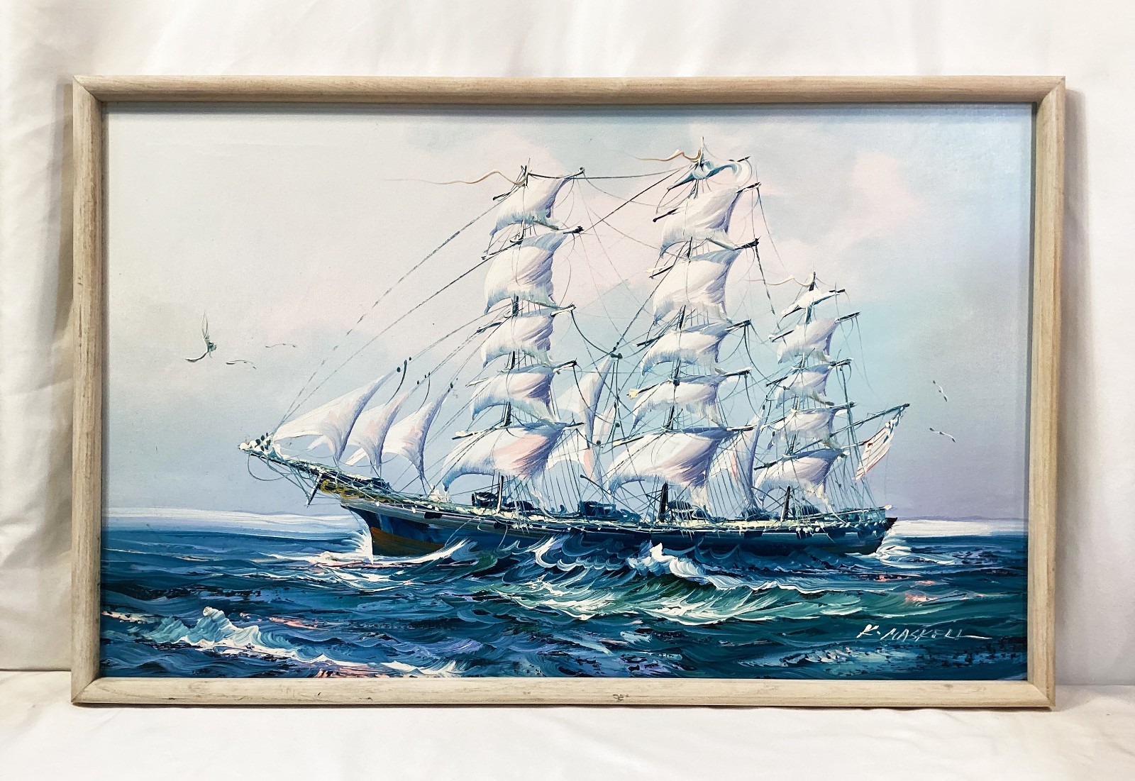 K.MASKELL SAILING SHIP ORIGINAL OIL ON CANVAS Nautical Framed 21×33