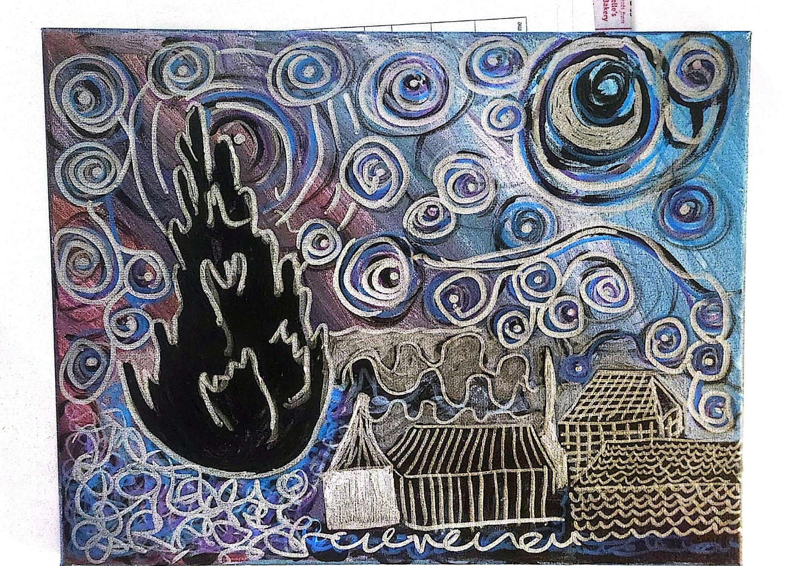 Van Gogh Inspired Starry Night Abstract Landscape 11×14 Acrylic Paint Original