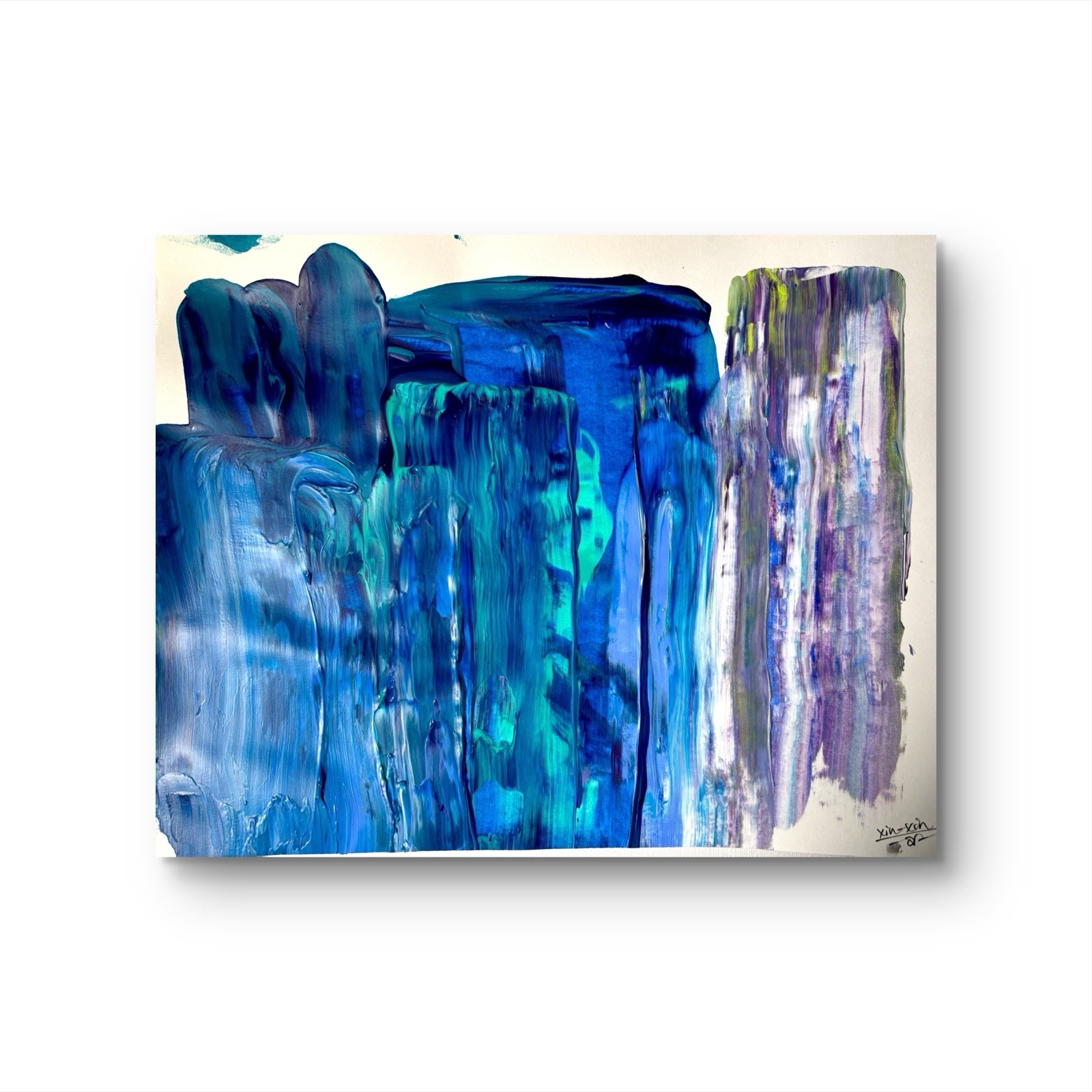Unique Abstract Expressionism 11×14 Blue Teal Wall Art Canvas Paper