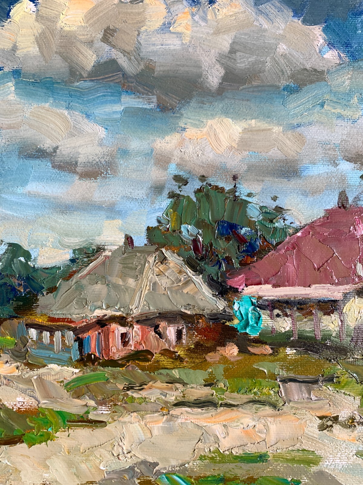 Oil painting Big family Ukrainian painter Canvas Unframed original landscape