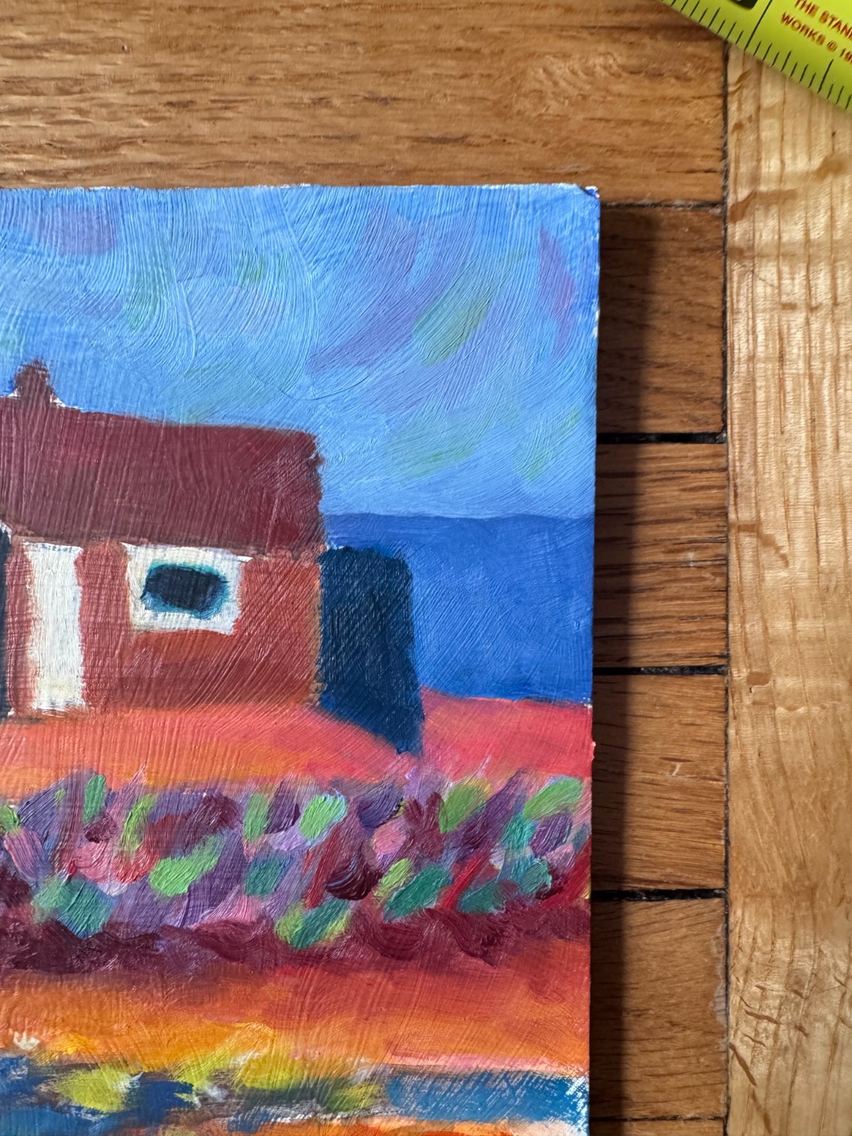 Vintage Painting Acrylic On Cardboard Landscape Hills 8 x 10 Peter Feldman