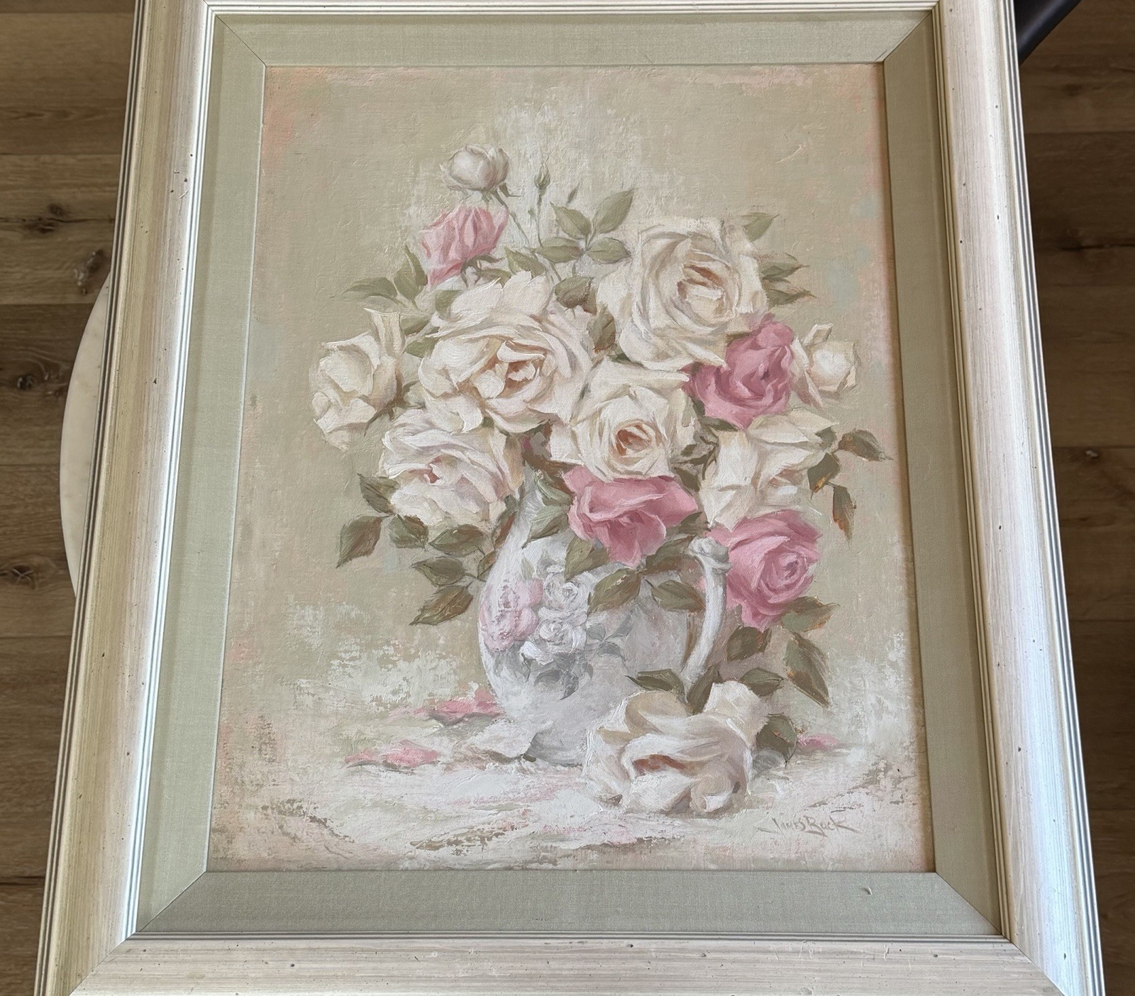 SHABBY CHIC ROSES IMPRESSIONIST Original Oil Signed LISTED Artist James E Buck