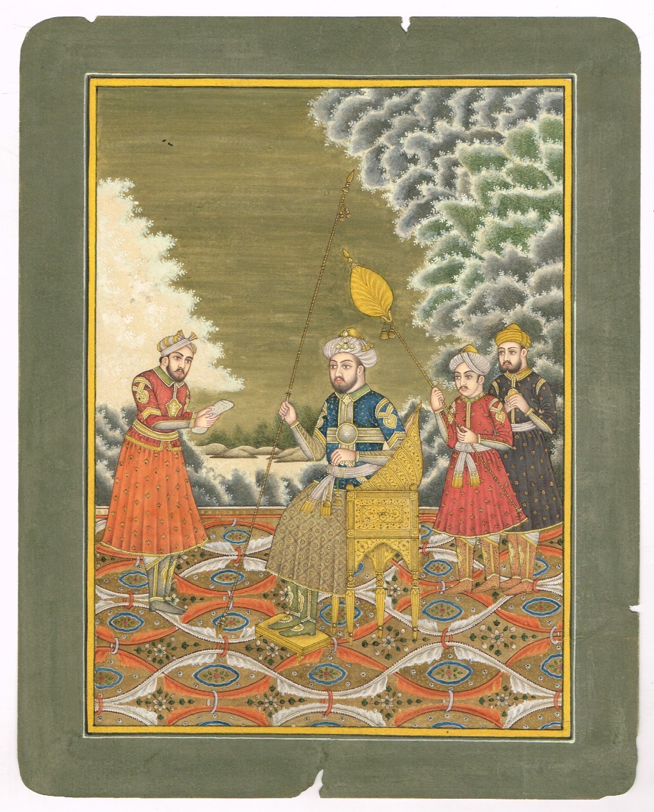 Vintage Indian Painting A Messenger Reading The Message For Emperor 8.25X10.25″