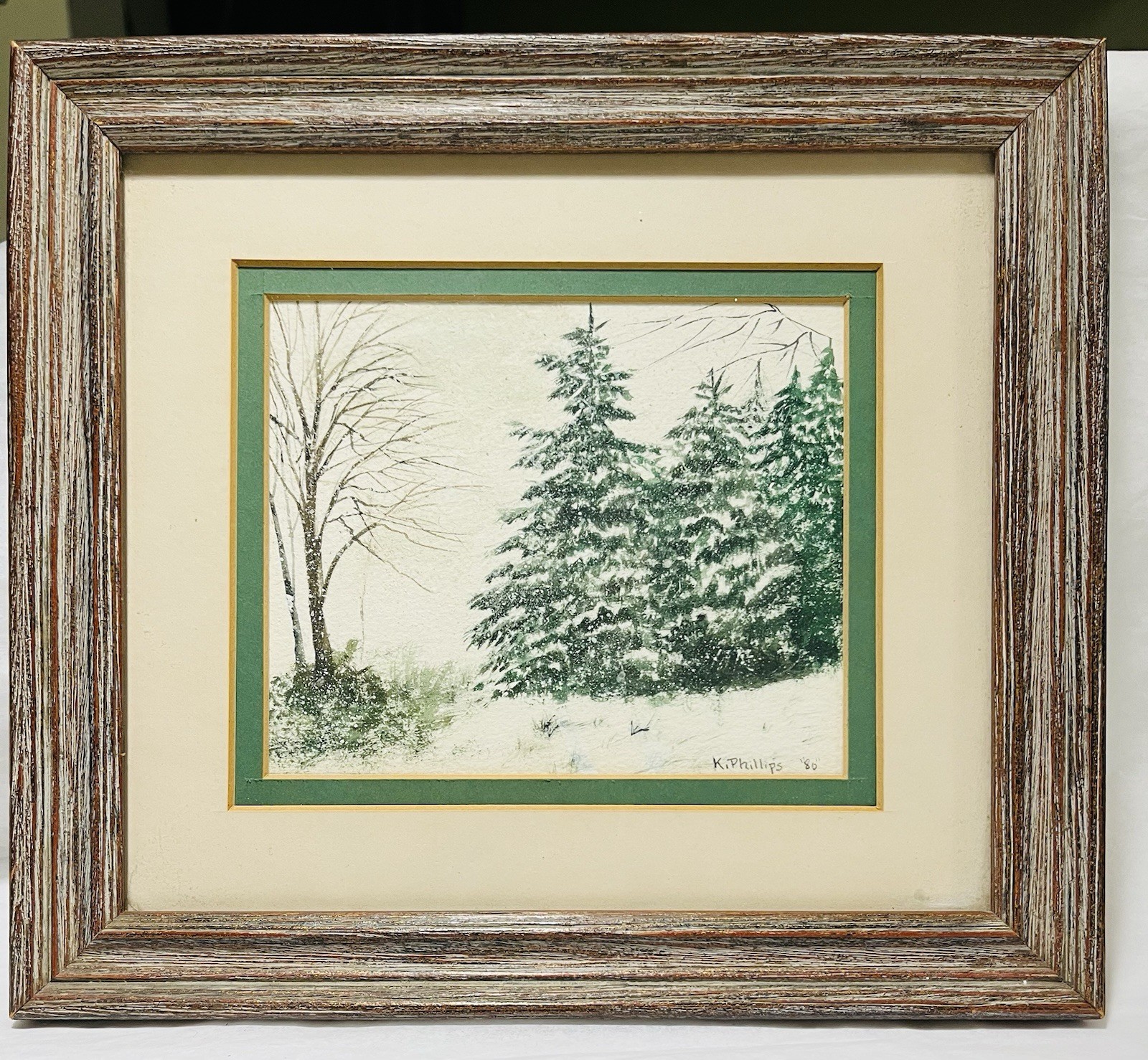 Vtg Original Water Color Gouache Painting Winter Snow Scene By K Phillips 1980