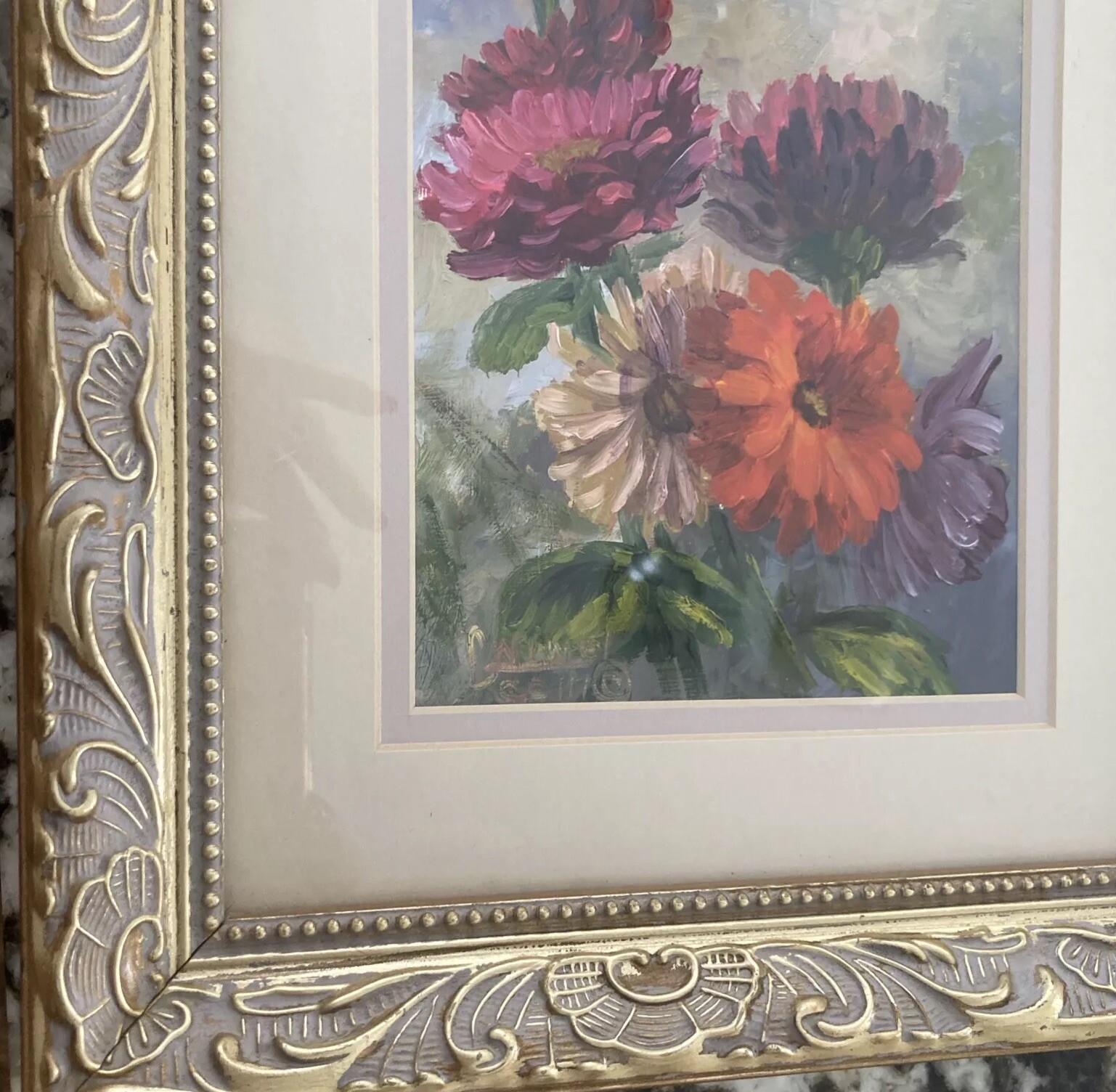 Painting Oil Signed By GW Greta Wiwel #960 Zinnias Seven 8×10 On Gessoedpaper