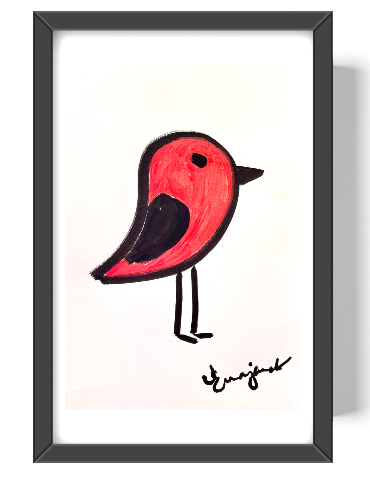 Guajardo Art: Red Bird High Contrast 9X6 Paper Vibrant Colorful Abstract