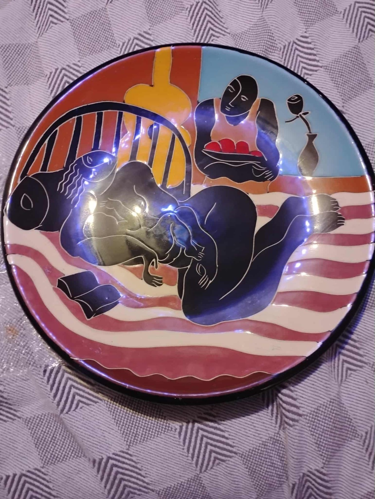 yuroz ceramic plate, 17 inch plate, mother and child figures