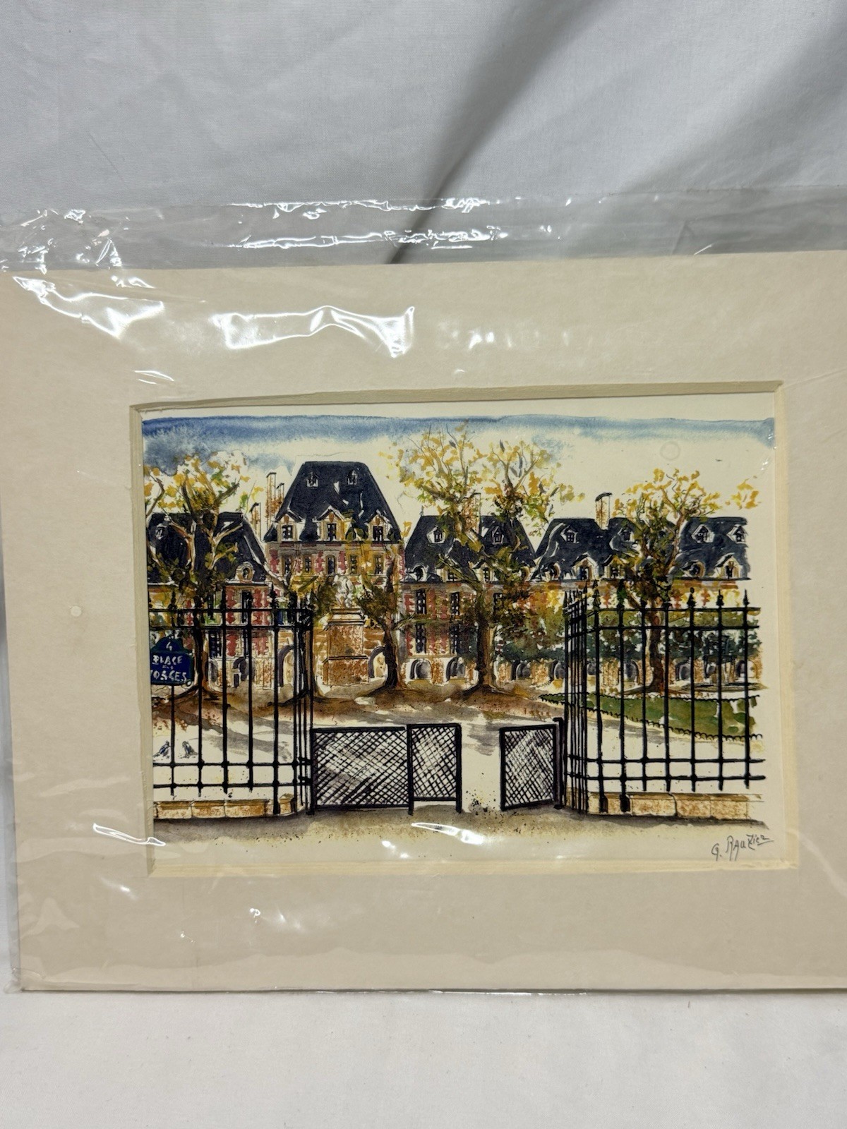 Signed Paris Watercolor Art Lot – Place des Vosges & Fountain Cityscape