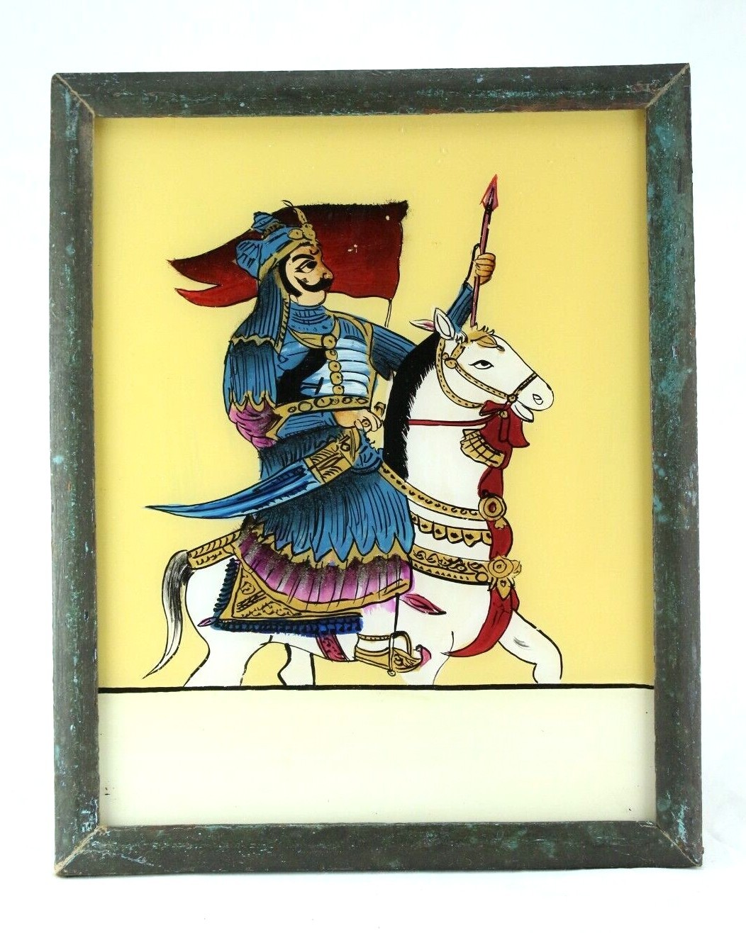 Vintage Maharana Pratap Reverse Glass Painting | Indian Miniature Art Wall Decor