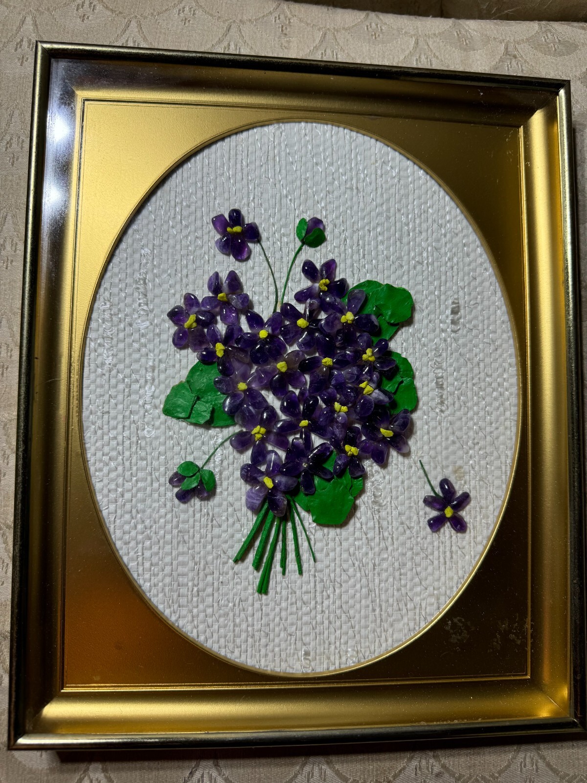 Elna Mae Lewis «A Floral Scene » Glass Artwork – Framed