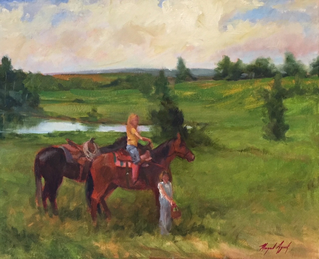 Billowing Clouds Over Spring Creek Oklahoma oil painting Margaret Aycock Orig