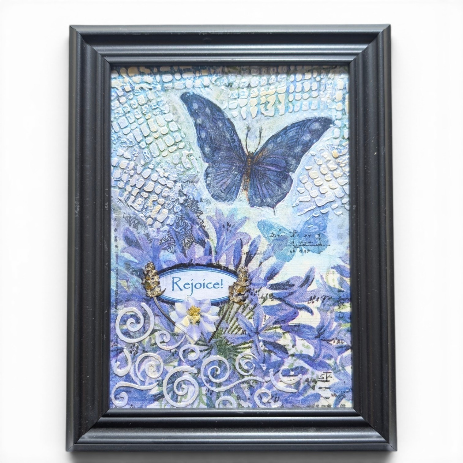 Original Handmade 5×7 Framed Butterfly Floral Canvas Contemporary Mixed Media