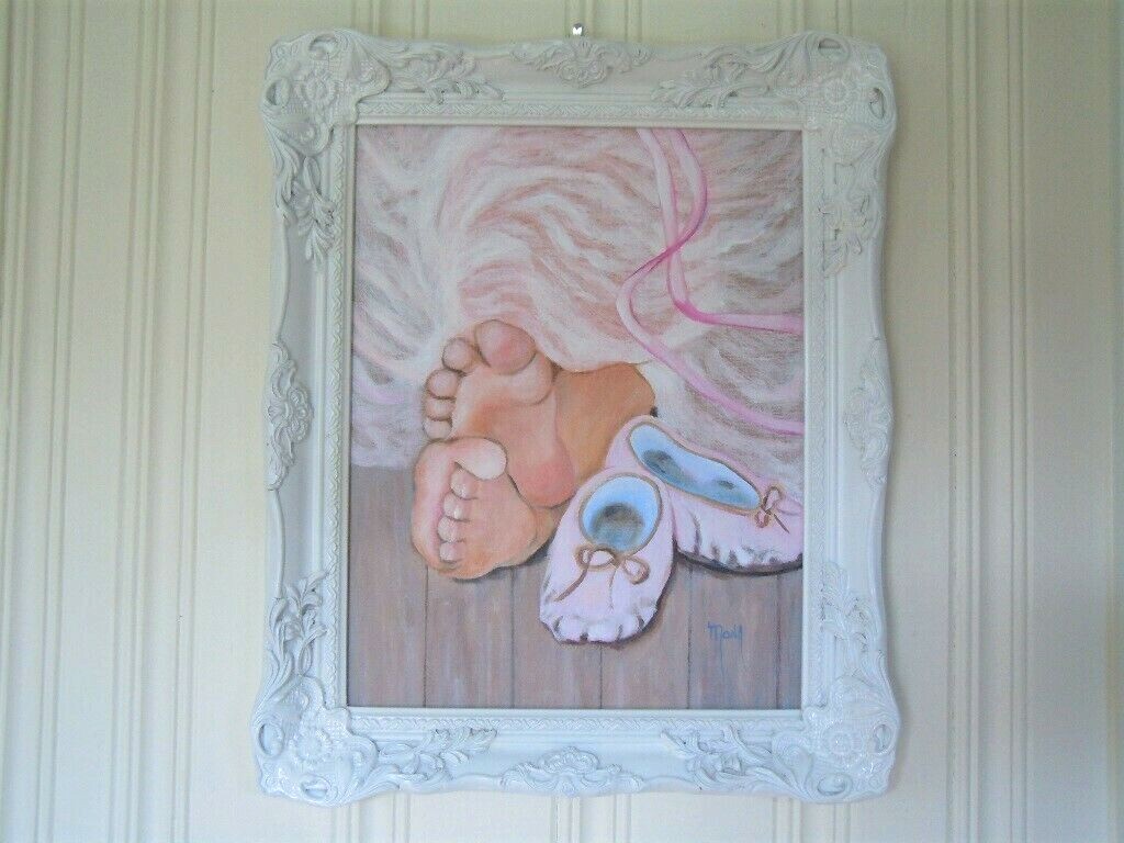 «YOUNG BALLERINA TOES» BALLET SLIPPERS ACRYLIC Hand Painted 11″ X 14″ Canvas