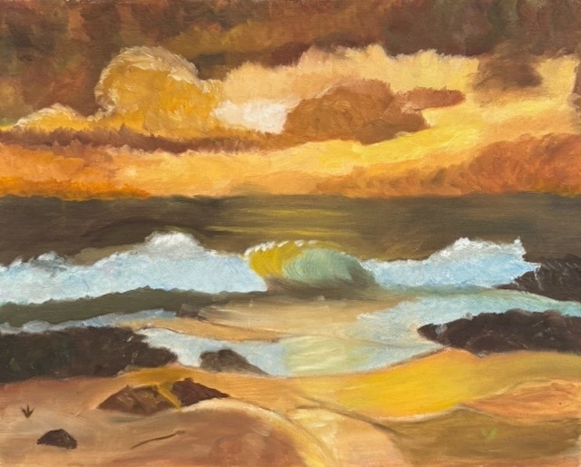 Original Beach Sunset Painting 16×20 Ocean Waves Textured Coastal Wall Art